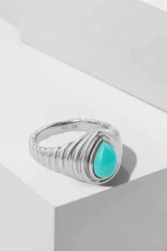 Women’s gold ring-Ridge Teardrop Turquoise Silver Ring