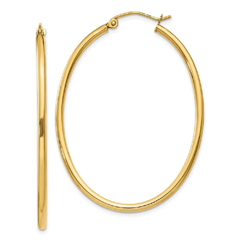 Women’s handmade earrings-2mm x 48mm Polished 14k Yellow Gold Classic Oval Hoop Earrings