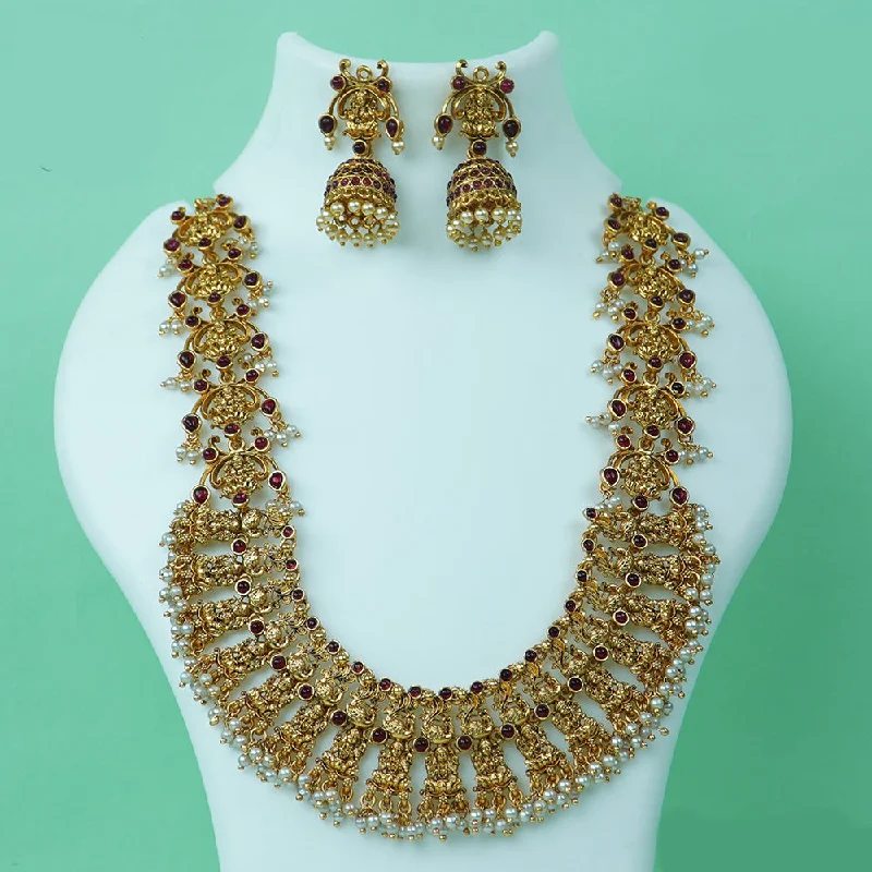 Women’s pendant necklace-Diksha Collection Gold Plated Temple Necklace Set