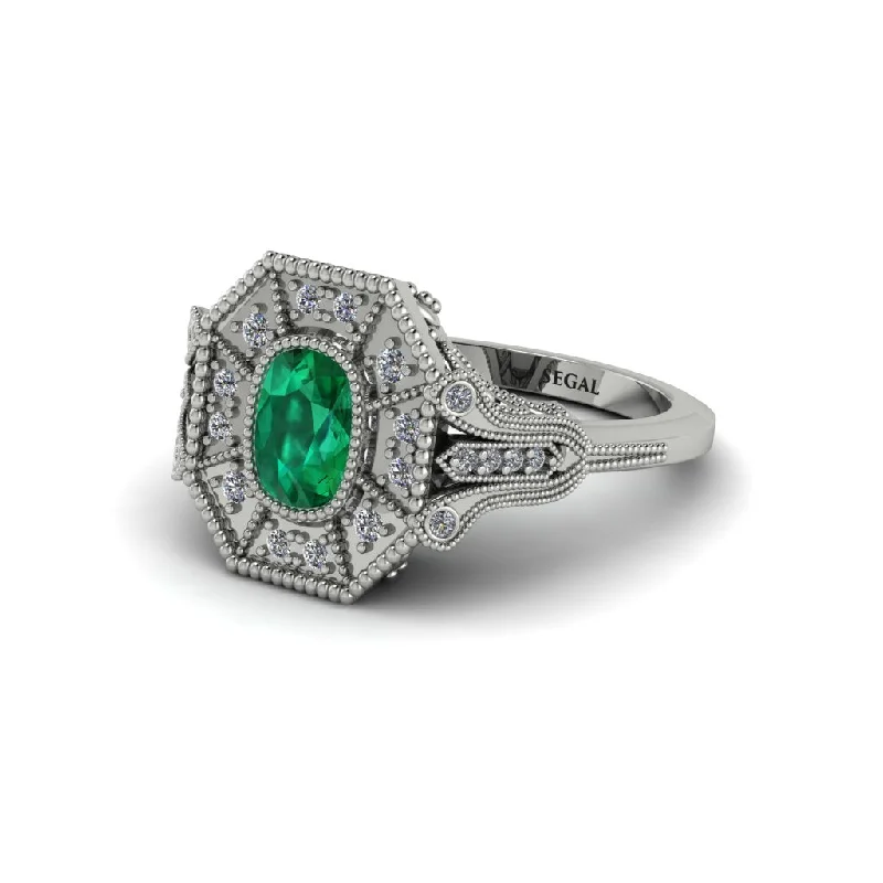 Women’s wedding ring set with diamonds-Emerald Cushion Cut Art Deco Engagement Ring - Alicia No. 6