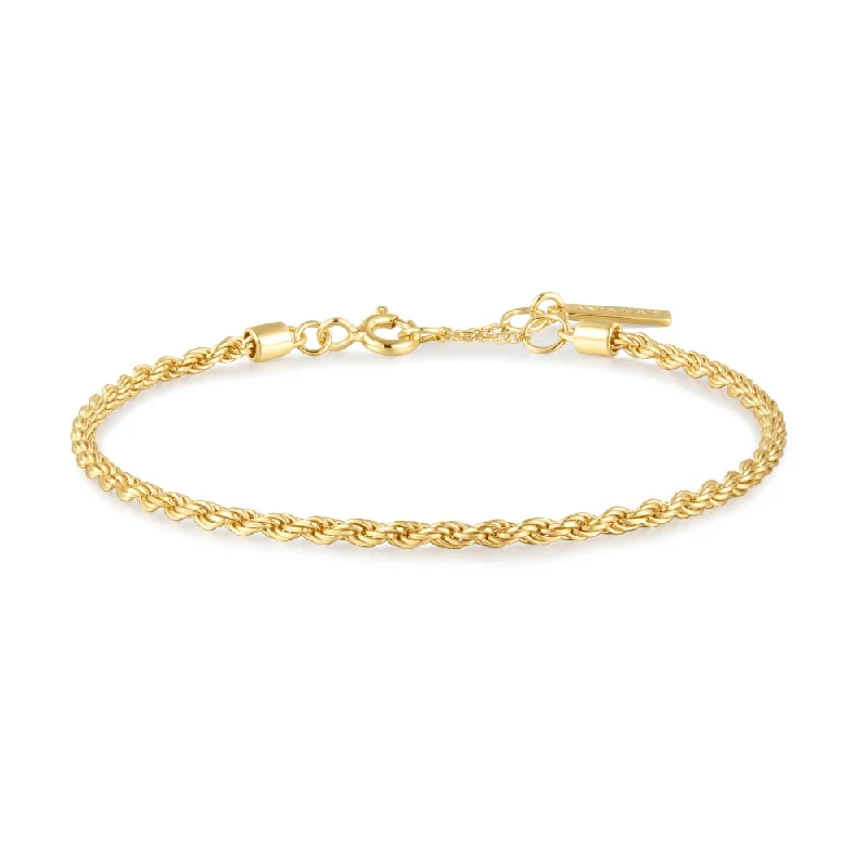 Women’s minimalist bracelet-Sterling Silver & 14K Yellow Gold Plated Twisted Rope Chain Bracelet by Ania Haie