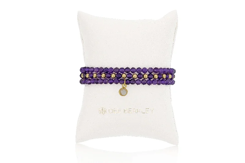 Women’s mixed stone bracelet-Amethyst & Gold Filled Bead Stretch Bracelet Set by Dee Berkley