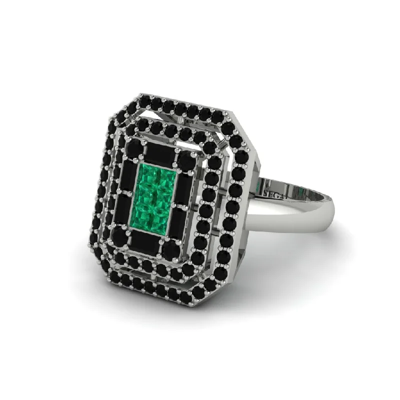 Women’s gemstone engagement ring-Emerald Art Deco Halo Princess-Cut Engagement Ring - Cassandra No. 36