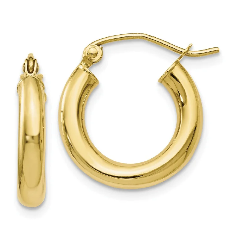 Women’s gold drop earrings-3mm Round Hoop Earrings in 10k Yellow Gold, 16mm (5/8 Inch)