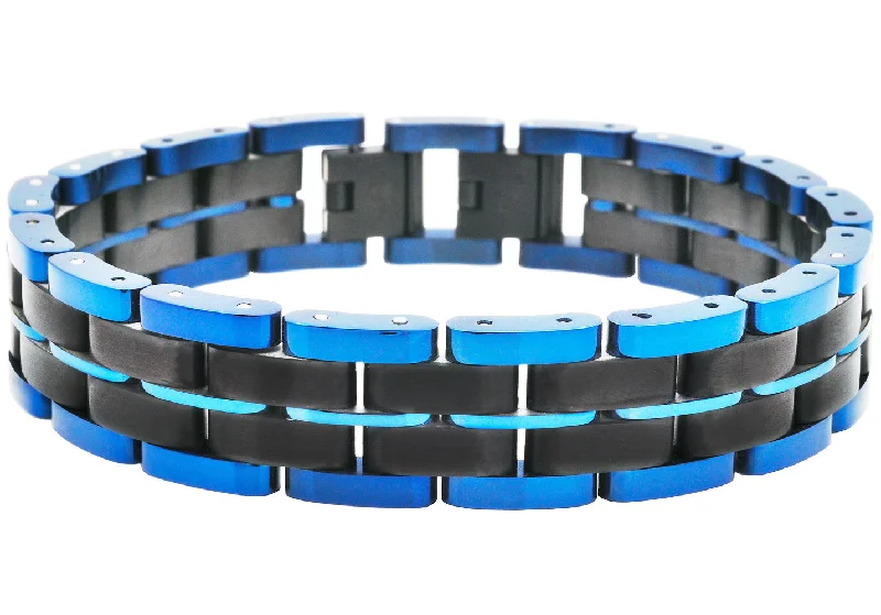 Women’s layered bracelet-Mens Two Toned Blue and Black Stainless Steel Bracelet