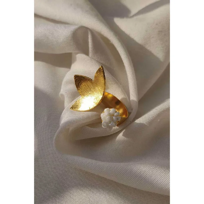 Women’s silver signet ring-Aarjavee Gold Petal Ring