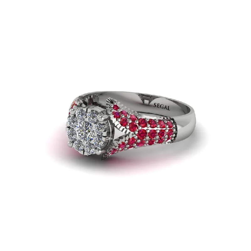 Women’s custom engagement ring-Ruby Floral Cluster Engagement Ring  - Penelope No. 48