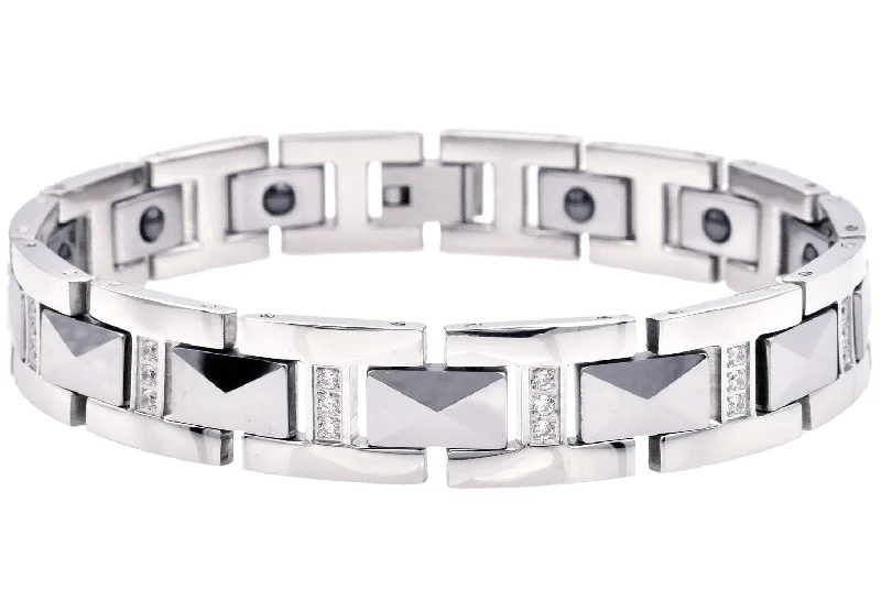 Women’s colorful bracelet-Mens Tungsten Link Bracelet With Cubic Zirconia