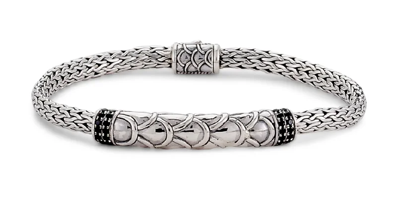 Women’s monogram bracelet-Sterling Silver Black Spinel Bar Bracelet by Samuel B.