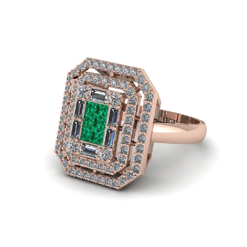 Women’s diamond engagement ring set-Emerald Art Deco Halo Princess-Cut Engagement Ring - Cassandra No. 5