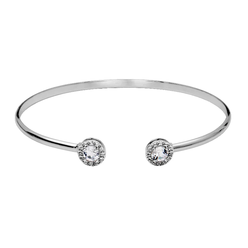 Women’s diamond cuff bracelet-Sterling Silver White Topaz Halo Cuff Bracelet by Samuel B.