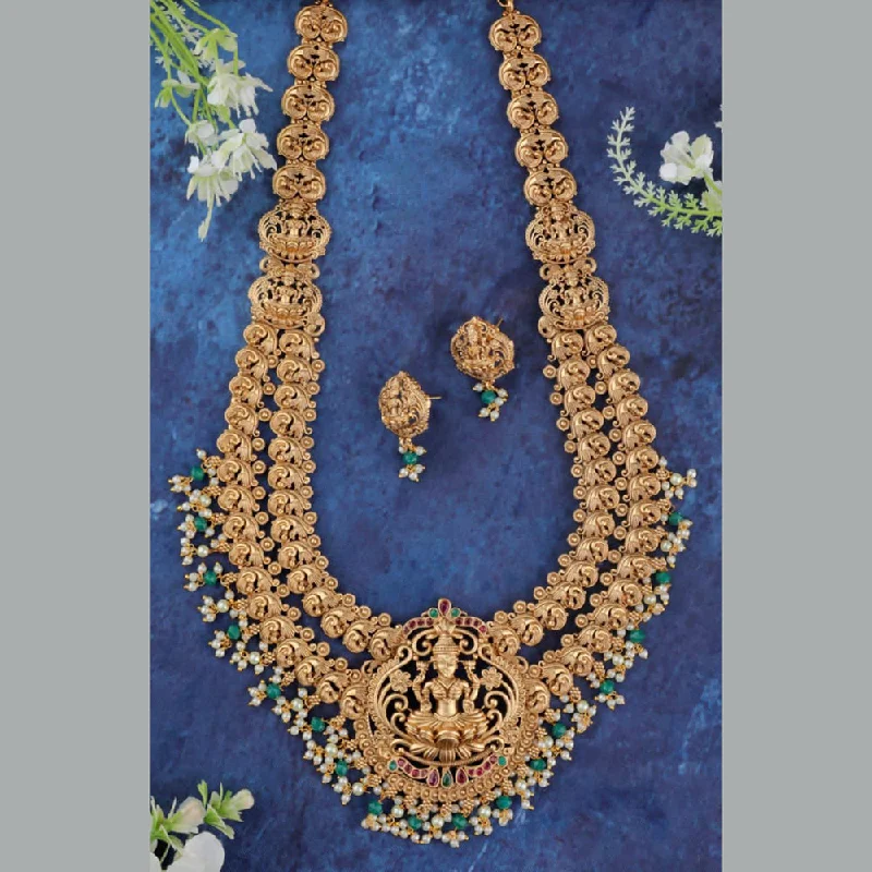 Women’s star necklace-Sangita Creation  Copper Gold  Pota Stone Temple Long  Necklace Set