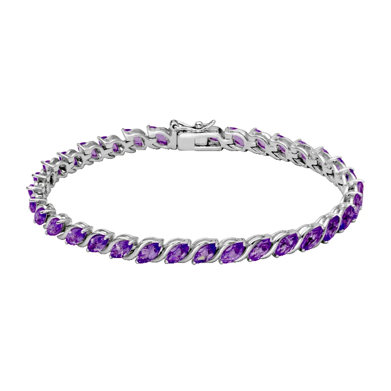 Women’s thick bracelet-Sterling Silver Marquise African Amethyst Line Bracelet by Samuel B.