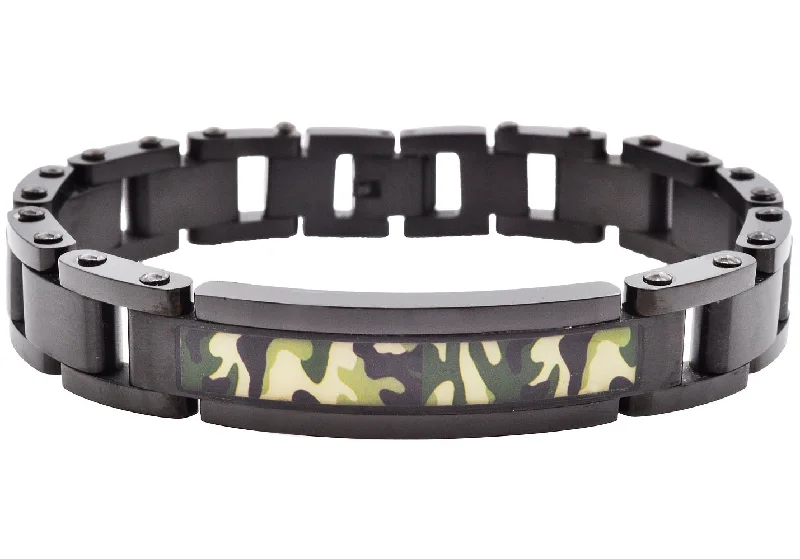 Women’s colorful bracelet-Mens Black Stainless Steel Camo ID Bracelet