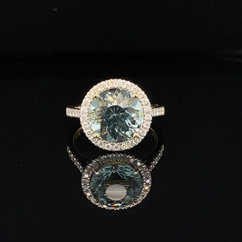 Women’s cushion halo ring-Aquamarine & Diamond 3.85ctw Engagement Ring in 18k Yellow Gold - #419 - RGAQU006665