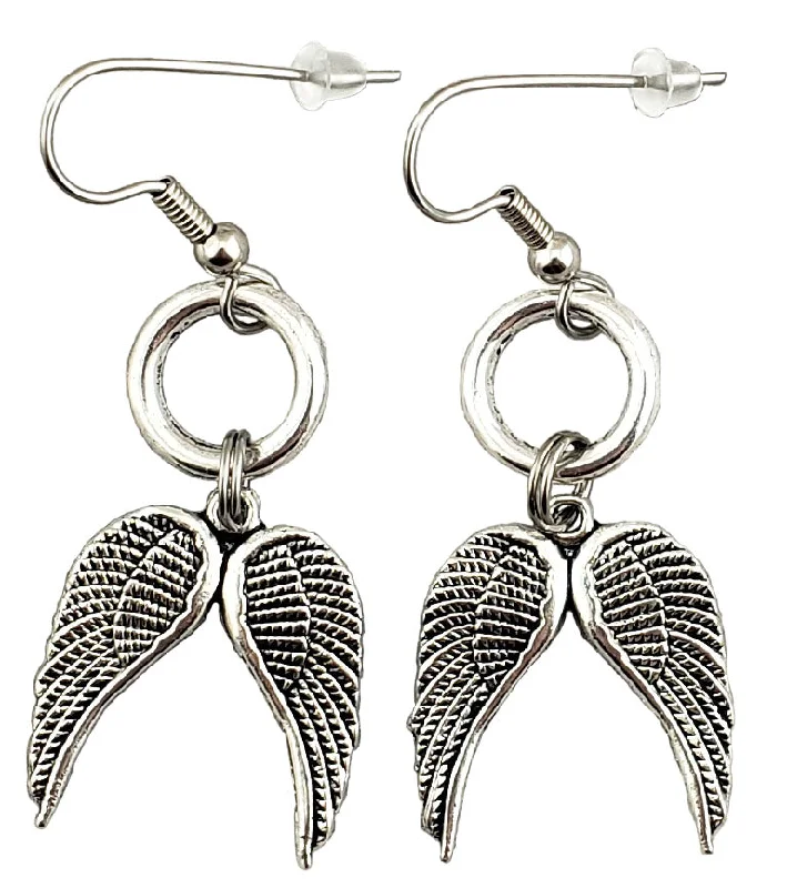 Women’s trendy earrings-Angel Wing Earrings, Silver-Tone