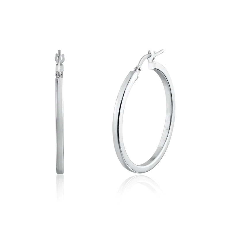 Women’s stud and hoop earrings-Silver 925 Rhodium Plated Silver 2mm Hoop Earrings