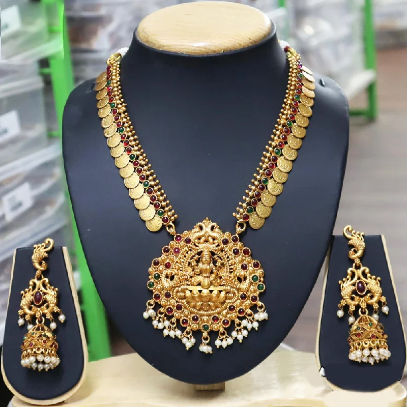 Women’s pearl chain necklace-Diksha Collection Gold Plated Pota Stone Temple Necklace Set