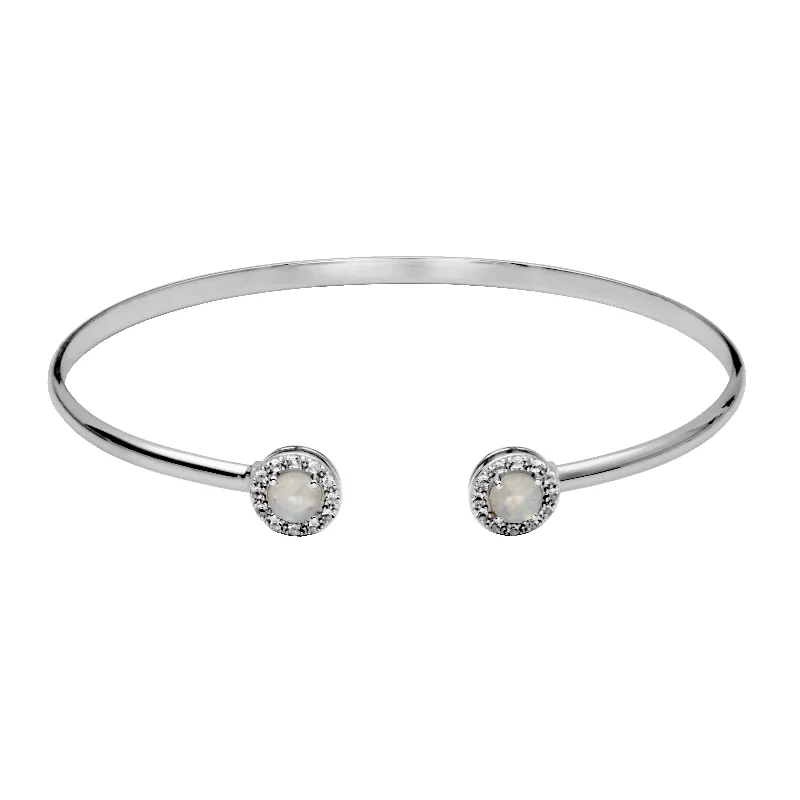 Women’s sterling silver bracelet-Sterling Silver Rainbow Moonstone & White Topaz Cuff Bracelet by Samuel B.