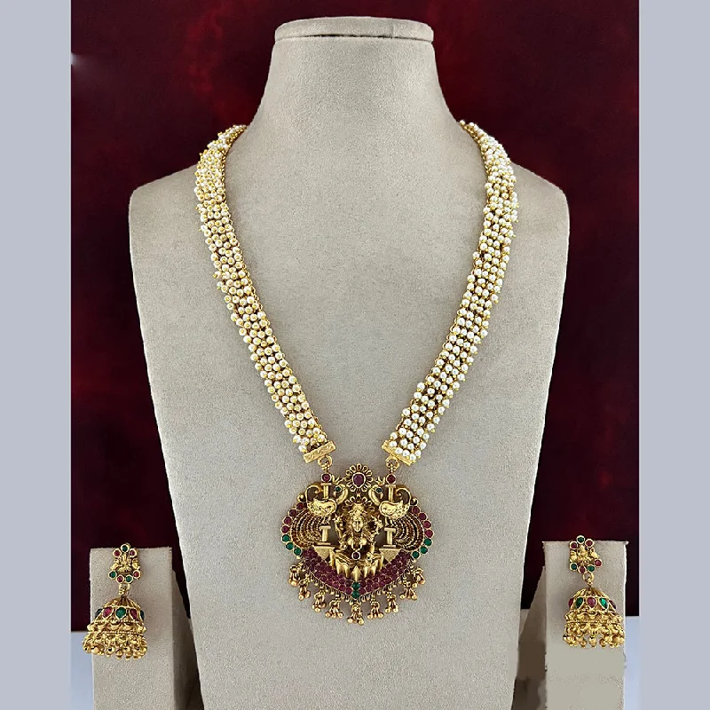 Women’s crystal necklace-Diksha Collection Gold Plated Temple Long Necklace Set