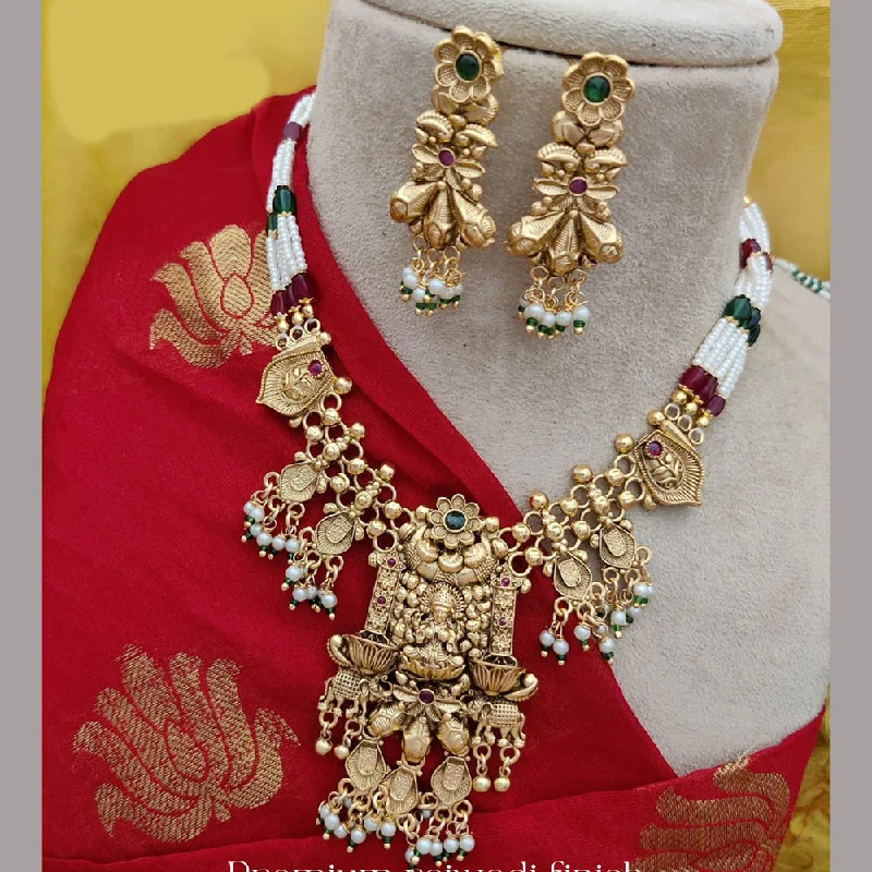 Women’s choker necklace-Jewel Addiction Copper Rajwadi Finish Pota Stone Temple Necklace Set