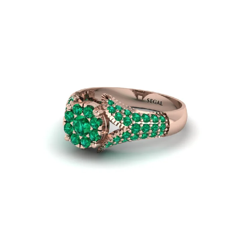 Women’s matching engagement ring and band-Emerald Floral Cluster Engagement Ring  - Penelope No. 20