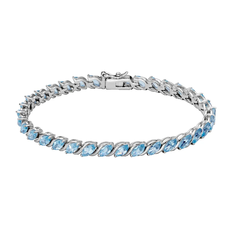 Women’s chic bracelet-Sterling Silver Marquise Blue Topaz Line Bracelet by Samuel B.