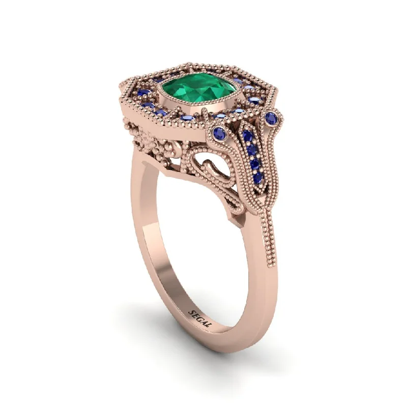 Women’s luxury diamond engagement ring-Emerald Cushion Cut Art Deco Engagement Ring - Kristin No. 65