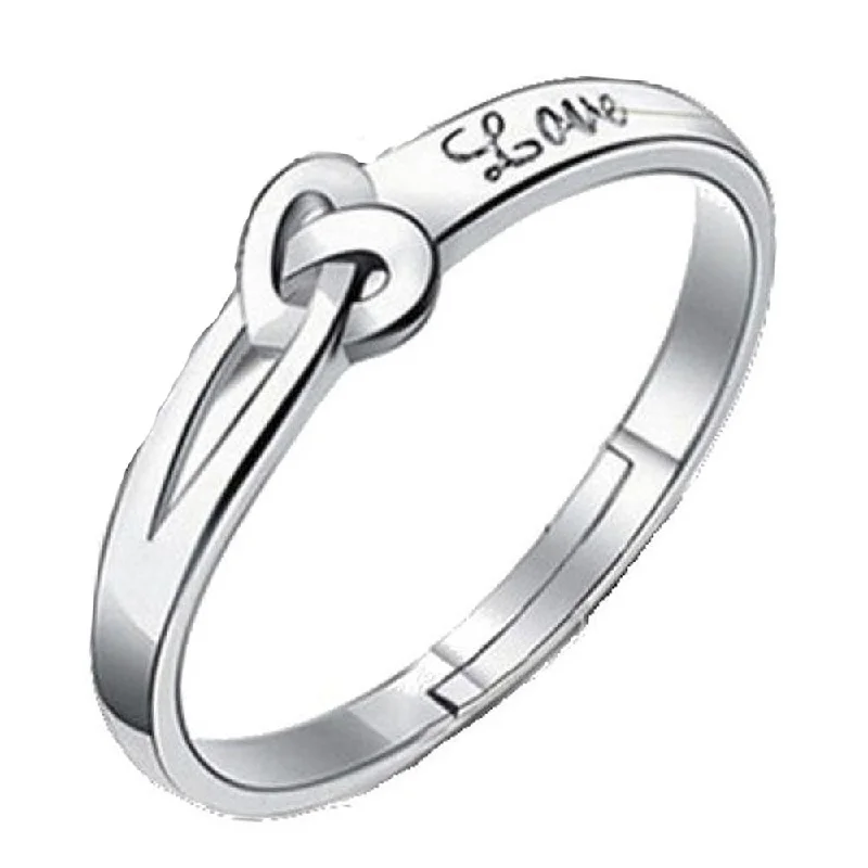 Women’s silver stacking ring-Mahi Heart Love Silver Color Adjustable Finger Ring for Women (FR1103118R)