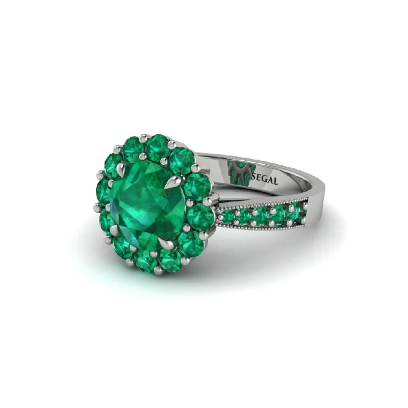 Women’s personalized engagement ring-Emerald Round Halo Engagement Ring - Unity No. 21