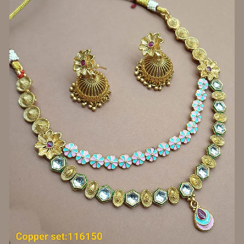 Women’s rhinestone necklace-Padmawati Bangles Copper Gold Plated Necklace Set