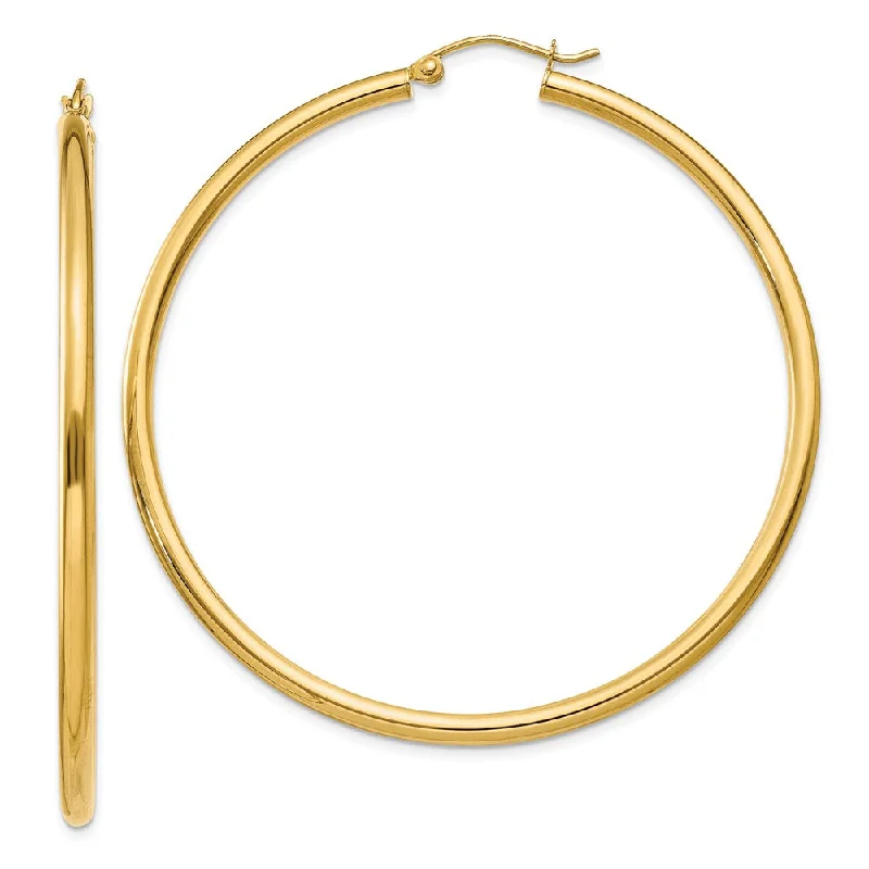 Women’s gold earrings-2.5mm, 14k Yellow Gold Classic Round Hoop Earrings, 55mm (2 1/8 Inch)