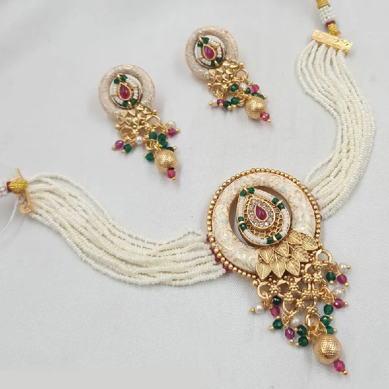 Women’s gold necklace-Padmawati Bangles Copper Gold Pearl Choker Necklace Set