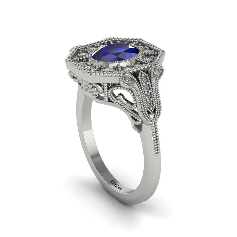 Women’s floral engagement ring-Sapphire Oval Cut Art Deco Engagement Ring - Tabitha No. 15