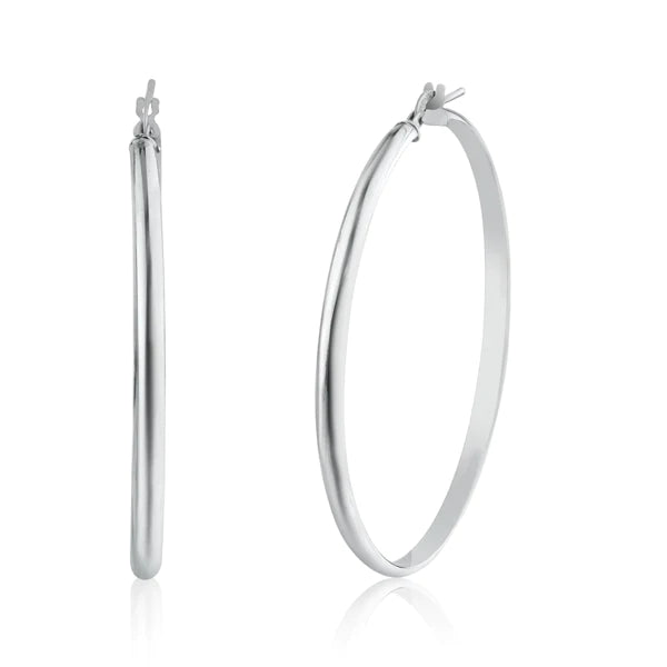 Women’s classic earrings-Silver 925 Rhodium Plated Silver Dome 3.5mm Hoop Earrings