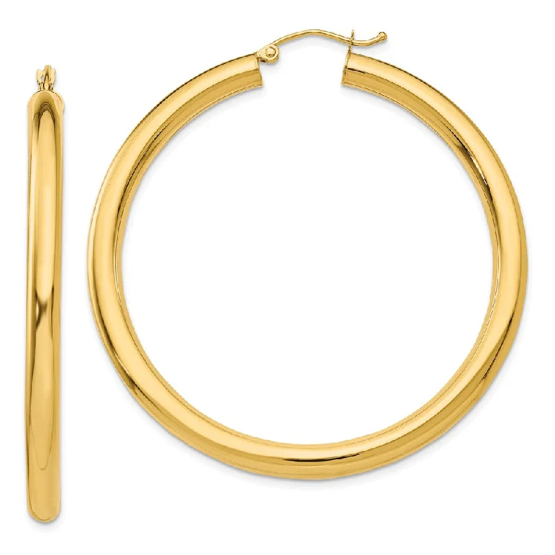 Women’s casual earrings-4mm, 14k Yellow Gold Classic Round Hoop Earrings, 50mm (1 7/8 Inch)