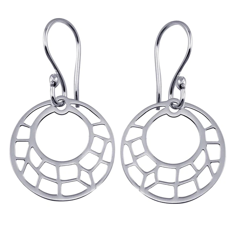 Women’s rhinestone earrings-Silver 925 Dangling Flat Round Design Earrings