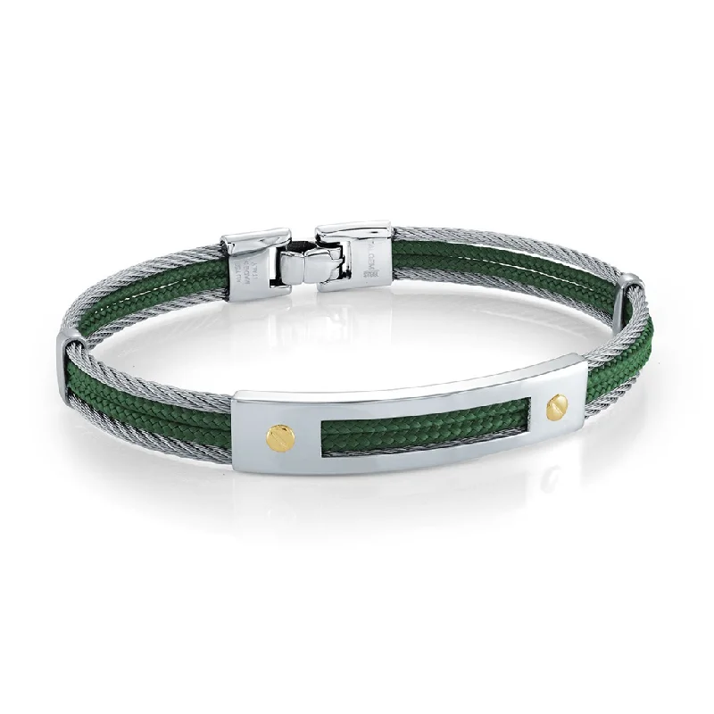 Women’s chunky gold bracelet-Stainless Steel Green Cord Men's Bracelet