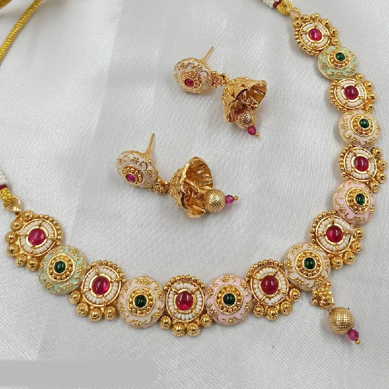 Women’s bridal necklace-Padmawati Bangles Copper Gold Pota Stone Necklace Set