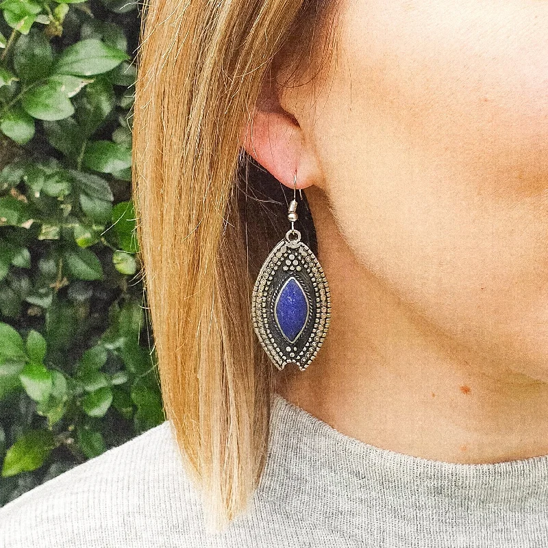 Women’s statement stud earrings-Tribal Drop Earrings - Lapis Stone