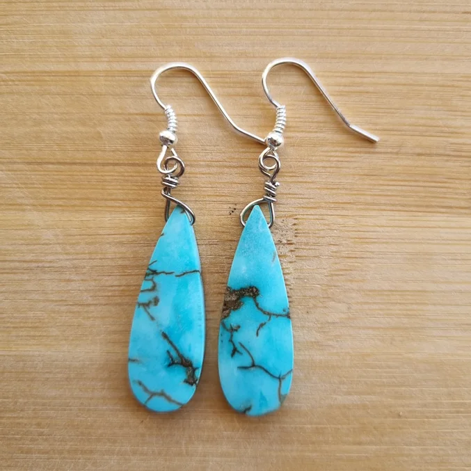 Women’s tribal earrings-Blue Sediment Turquoise Stone - Boho Earrings