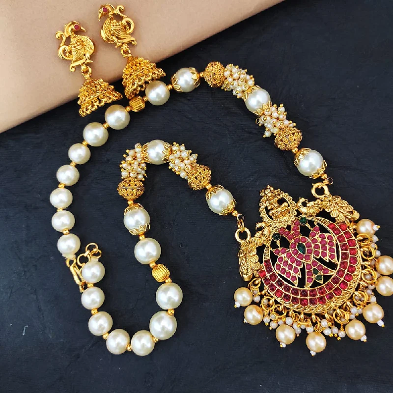 Women’s fashion-forward necklace-Heera Jewellers Gold Plated Pota Stone Temple Necklace Set