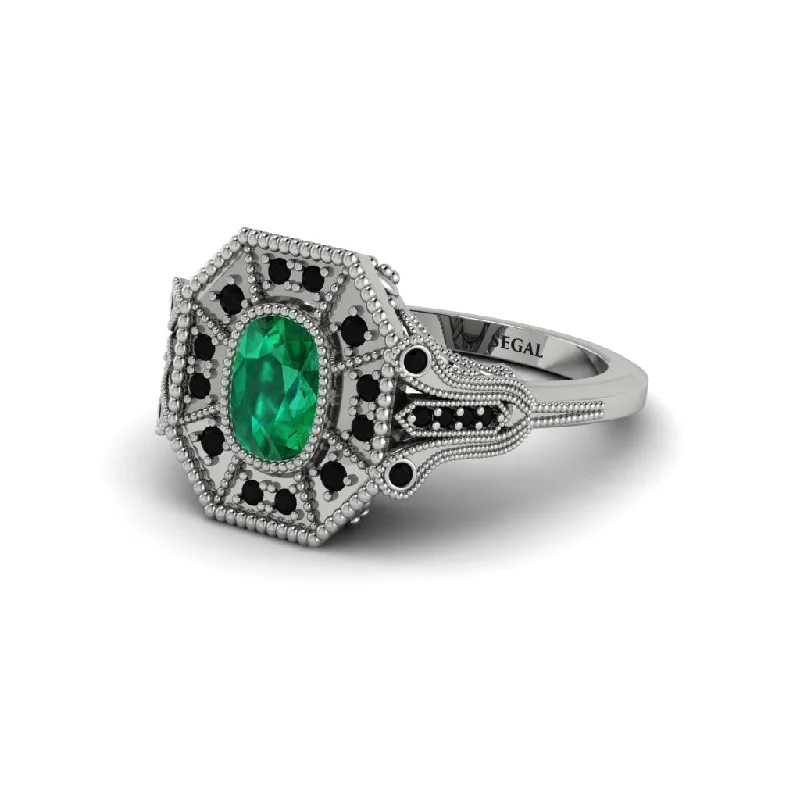 Women’s halo diamond engagement ring-Emerald Cushion Cut Art Deco Engagement Ring - Alicia No. 36