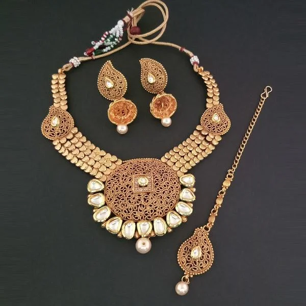 Women’s chic layered necklace-Darshana Jewels AD Stone Choker Copper Necklace Set With Maang Tikka - FAP0138B