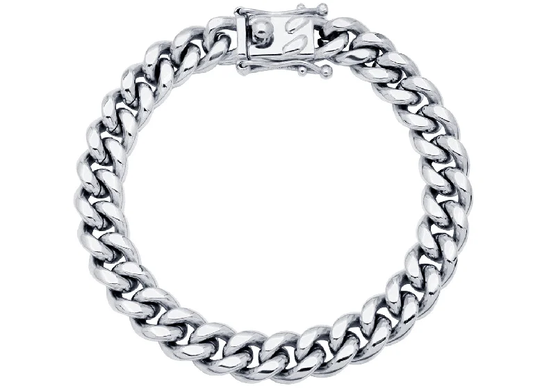 Women’s cuff-style bangle-Mens 10mm Stainless Steel Cuban Link Chain Bracelet With Box Clasp