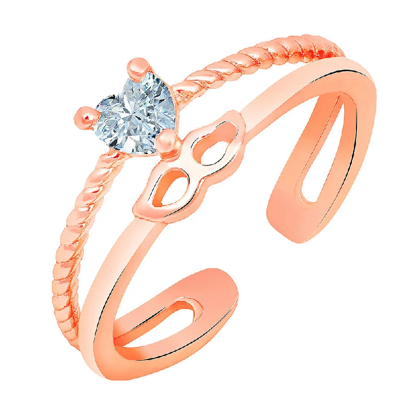 Women’s personalized ring-Mahi Rose Gold Plated Heart and Eyes Mask Shaped Adjustable Finger Ring with Cubic Zirconia for Women (FR1103168ZWhi)