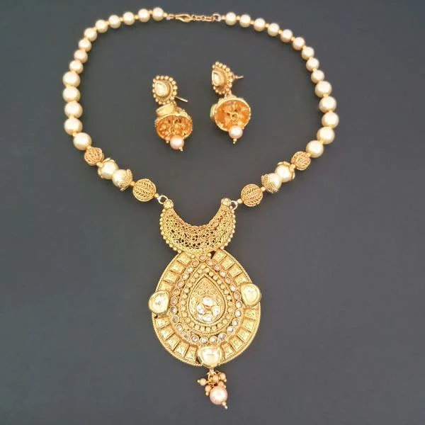 Women’s diamond pendant necklace-Darshana Jewels AD Stone Pearl Copper Necklace Set - FAP0182A