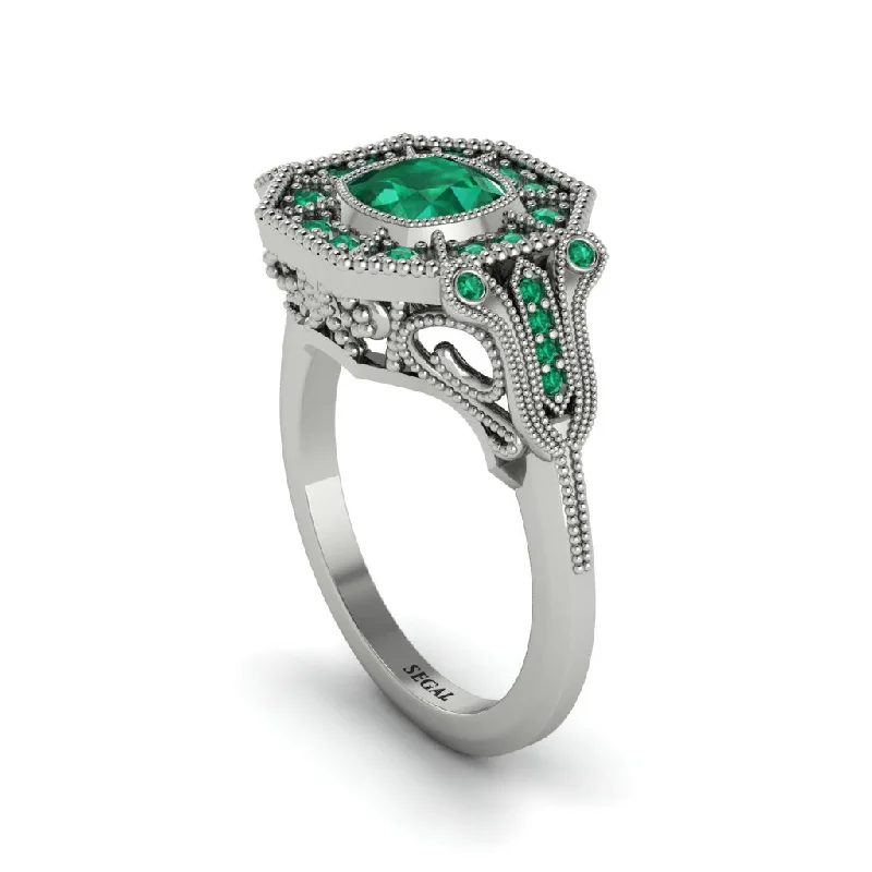 Women’s simple engagement ring-Emerald Cushion Cut Art Deco Engagement Ring - Kristin No. 21