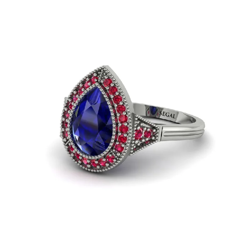 Women’s luxury diamond ring-Pear Cut Sapphire Milgrain Halo Engagement Ring - Daleyza No. 60