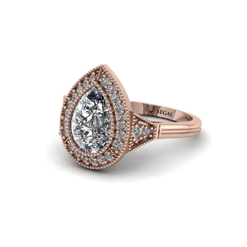 Women’s vintage wedding ring set-Pear Cut Diamond Milgrain Halo Engagement Ring - Daleyza No. 2